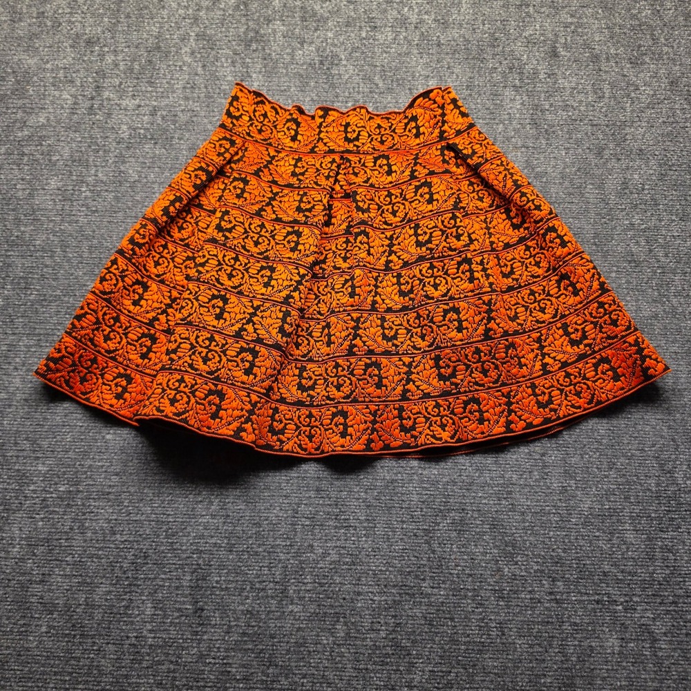 English Rose Orange Black Jacquard Knit Mini Skirt Small Fit Flare 7056K3F